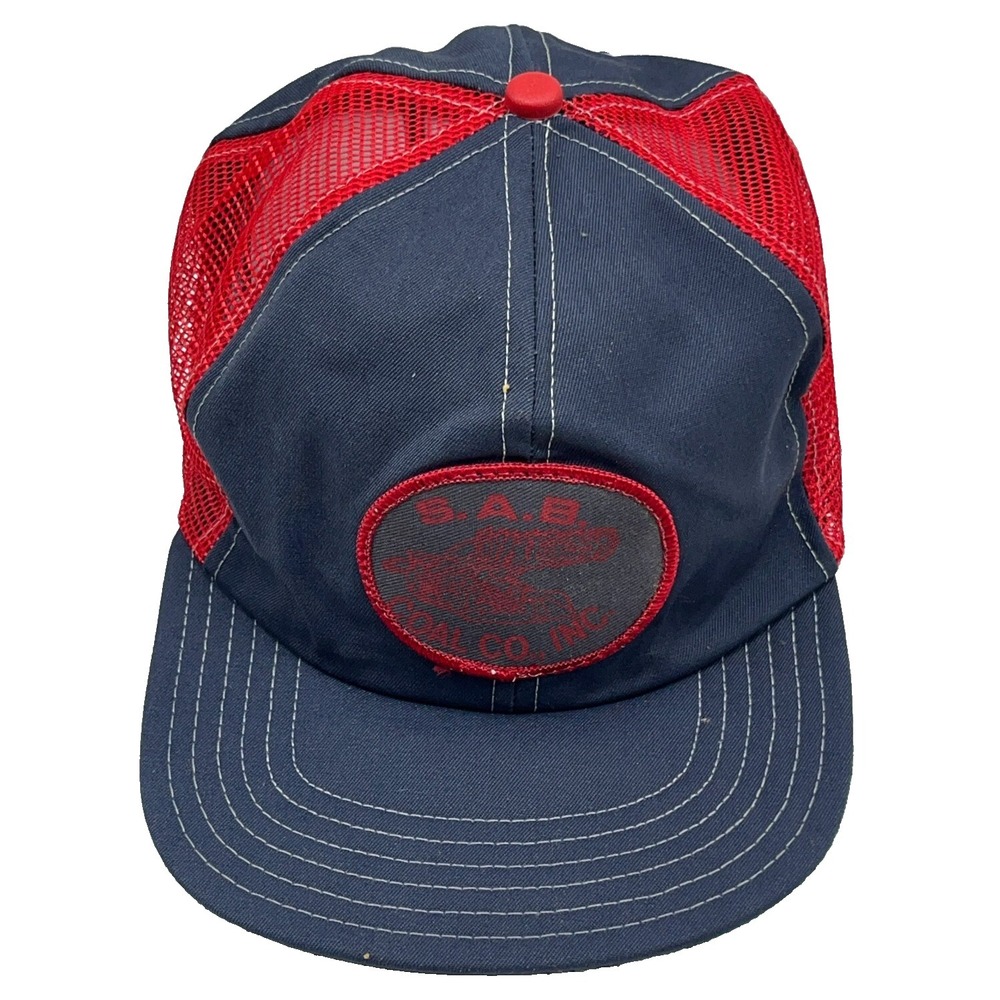 Vintage Coal Mining  TruckerHat Cap Red Blue Made In USA ‎ 80s 90s SAB Pinwheel